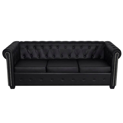 Chesterfield-Sofa 3-Sitzer Kunstleder Schwarz