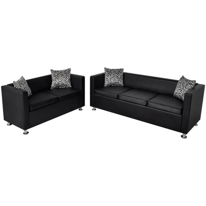 Sofa-Set Kunstleder 3-Sitzer und 2-Sitzer Schwarz