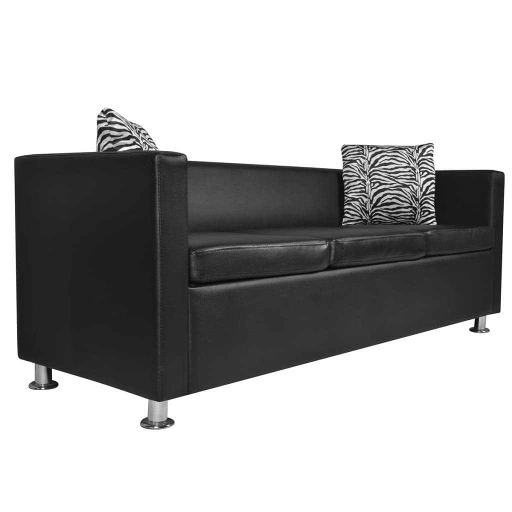 Sofa-Set Kunstleder 3-Sitzer und 2-Sitzer Schwarz