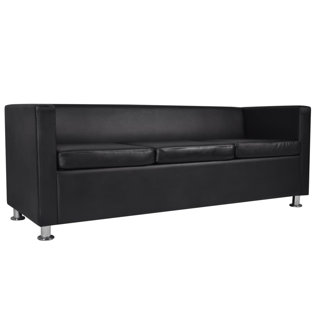 Sofa-Set Kunstleder 3-Sitzer und 2-Sitzer Schwarz