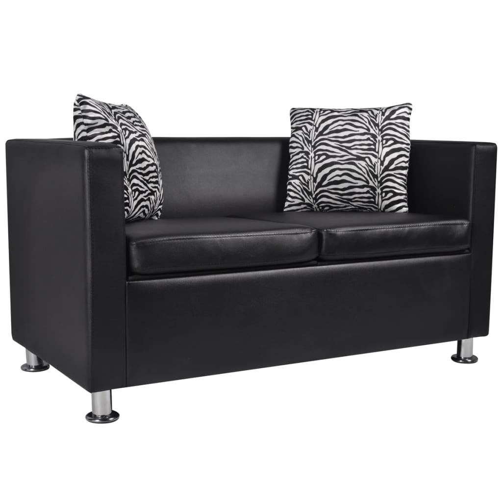 Sofa-Set Kunstleder 3-Sitzer und 2-Sitzer Schwarz