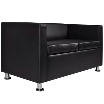 Sofa-Set Kunstleder 3-Sitzer + 2-Sitzer + Sessel Schwarz