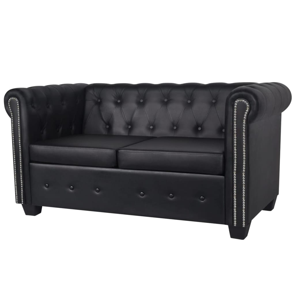 Chesterfield-Sofas 2-Sitzer und 3-Sitzer Kunstleder Schwarz