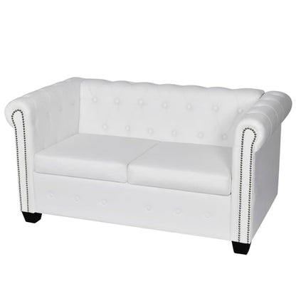 Chesterfield-Sofas 2-Sitzer und 3-Sitzer Kunstleder Weiß