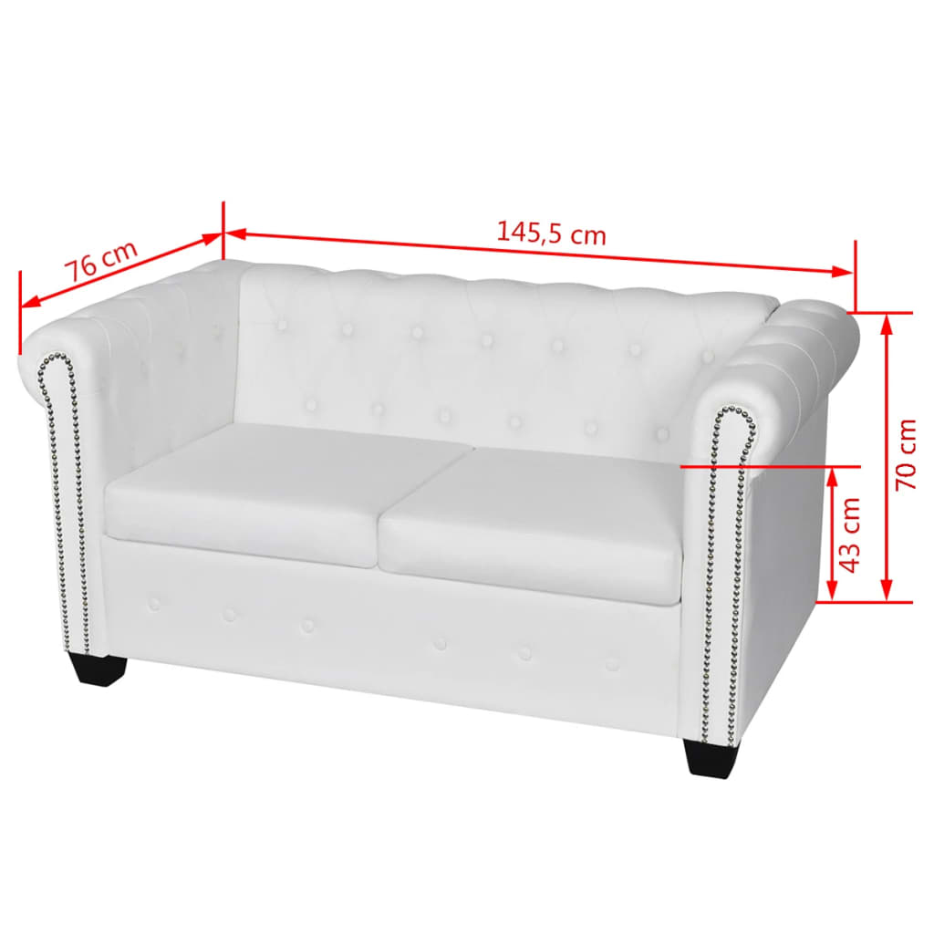 Chesterfield-Sofas 2-Sitzer und 3-Sitzer Kunstleder Weiß