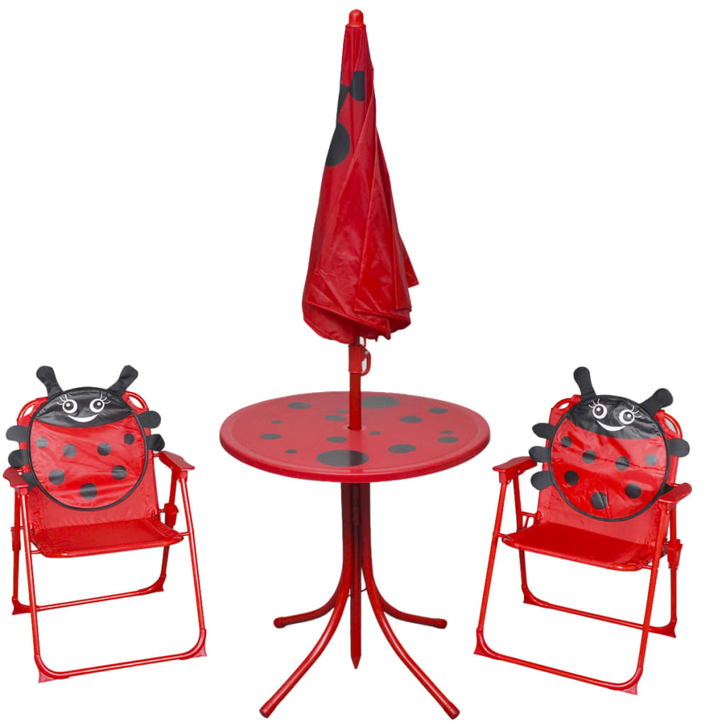 3-tlg. Garten-Bistro-Set für Kinder mit Sonnenschirm Rot