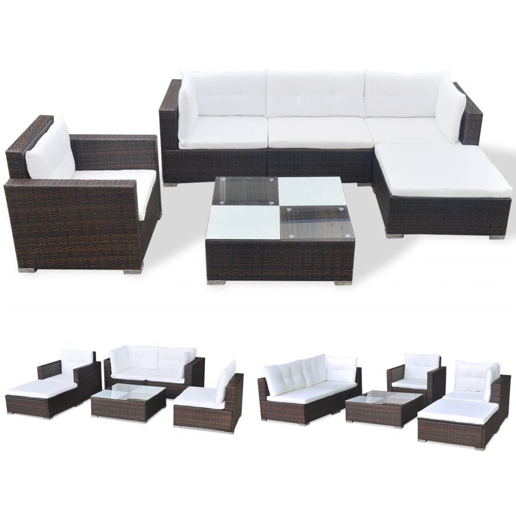 6-tlg. Garten-Lounge-Set mit Auflagen Poly Rattan Braun