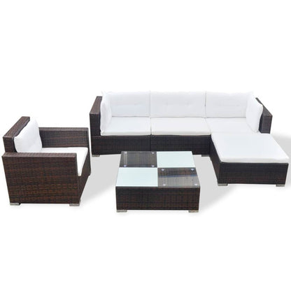 6-tlg. Garten-Lounge-Set mit Auflagen Poly Rattan Braun