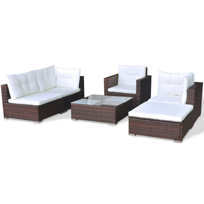 6-tlg. Garten-Lounge-Set mit Auflagen Poly Rattan Braun