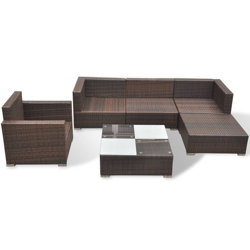 6-tlg. Garten-Lounge-Set mit Auflagen Poly Rattan Braun