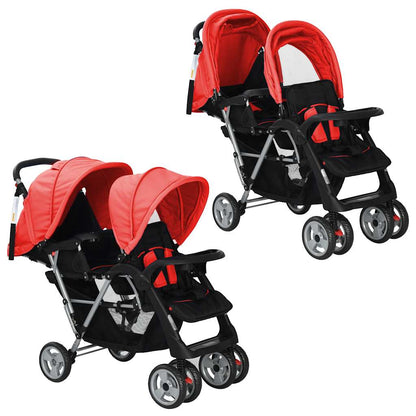 Tandem-Kinderwagen Stahl Rot und Schwarz