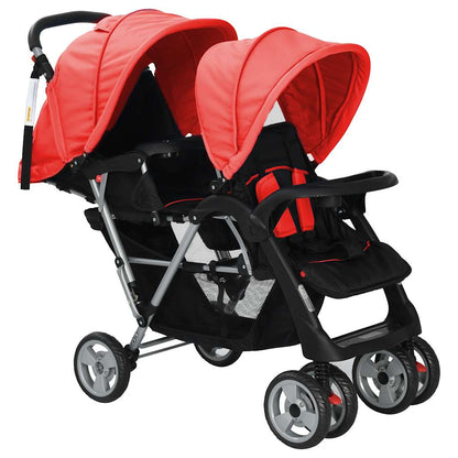 Tandem-Kinderwagen Stahl Rot und Schwarz