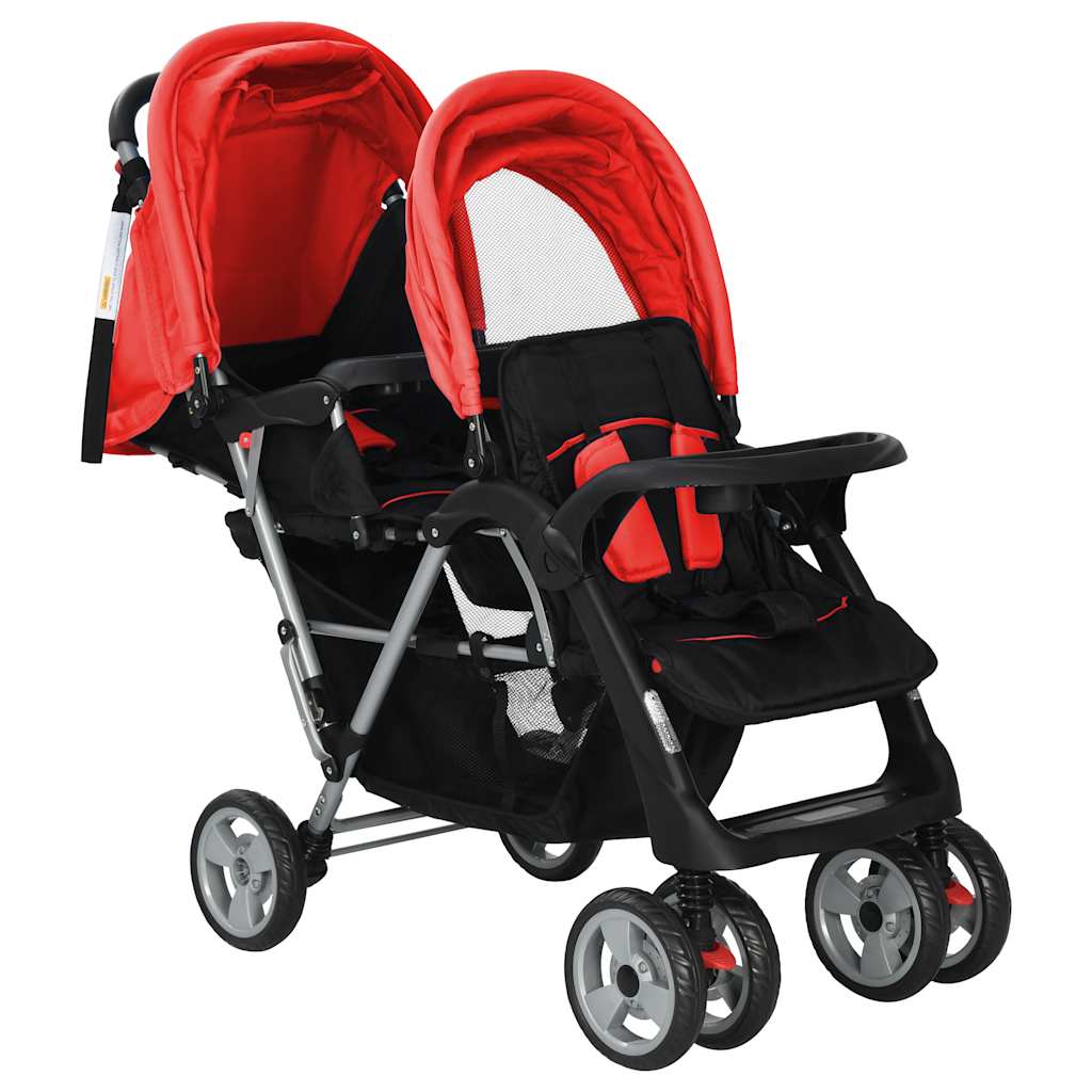 Tandem-Kinderwagen Stahl Rot und Schwarz