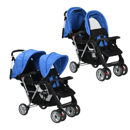 Tandem-Kinderwagen Stahl Blau und Schwarz