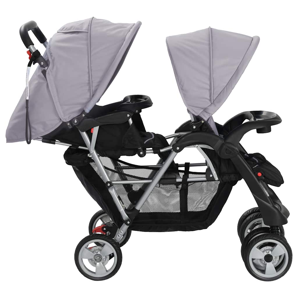 Tandem-Kinderwagen Stahl Grau und Schwarz