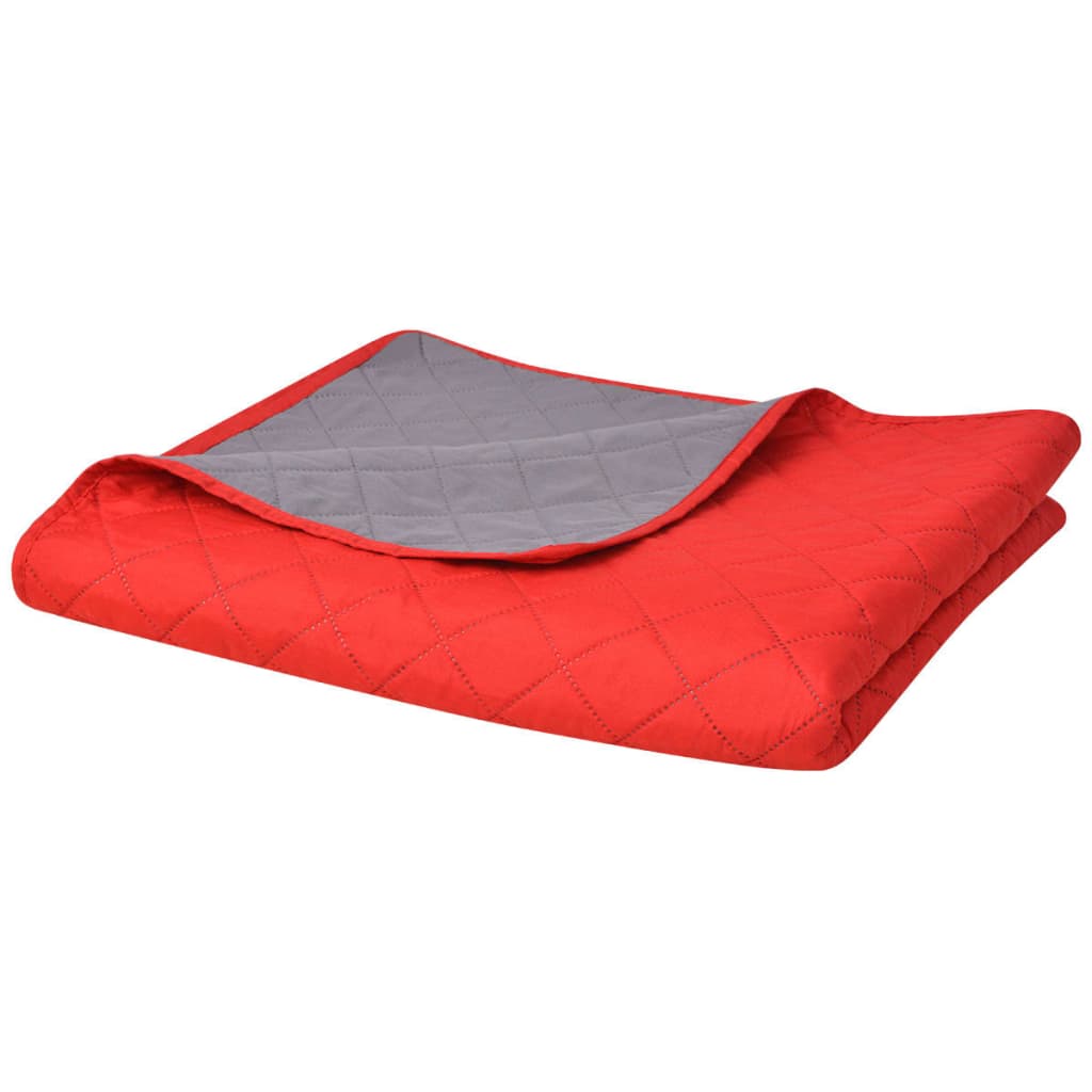 Zweiseitige Tagesdecke Gesteppt Rot und Grau 170x210 cm