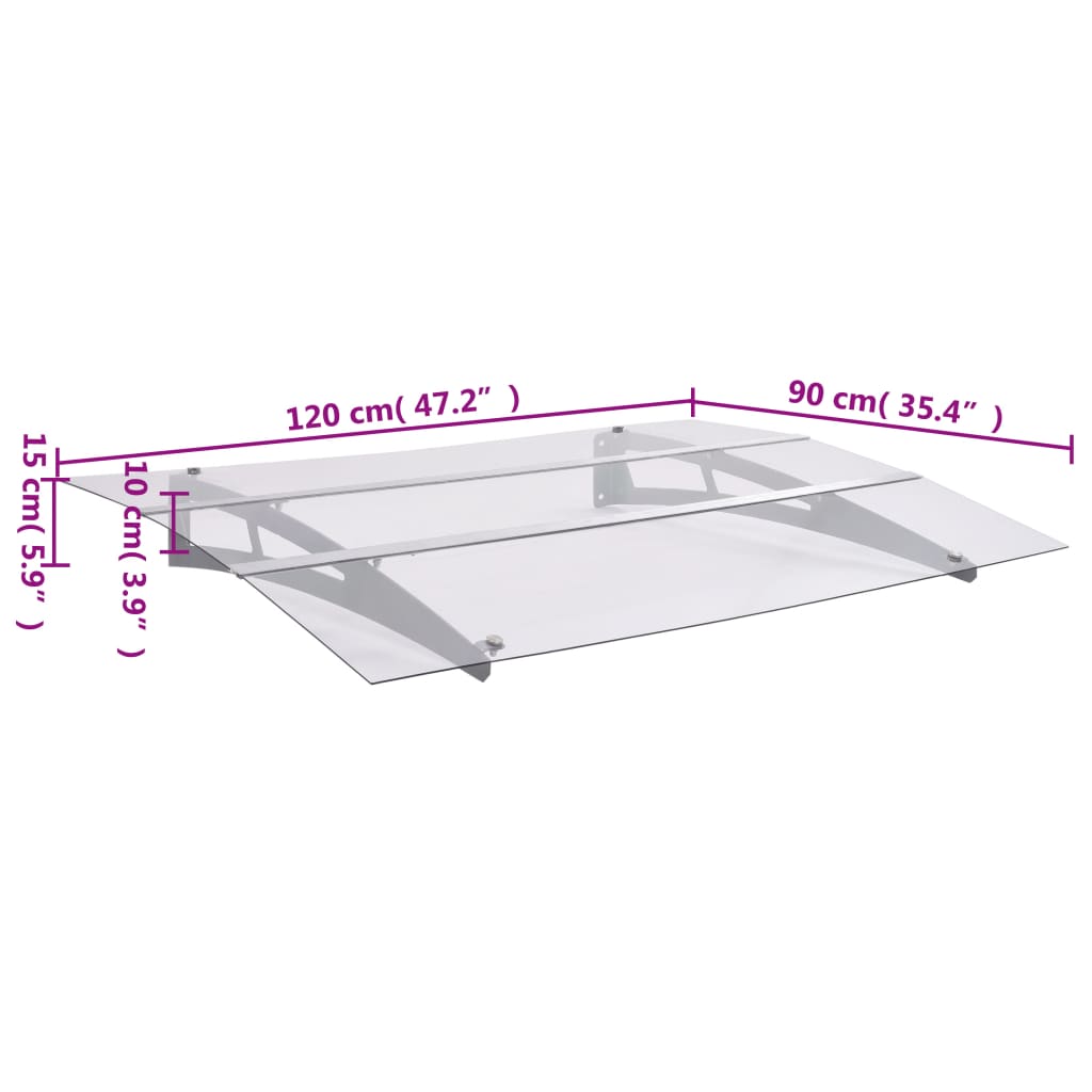 Türvordach Silbern und Transparent 120x90 cm Polycarbonat