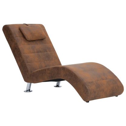 Chaiselongue mit Kissen Braun Wildleder-Optik