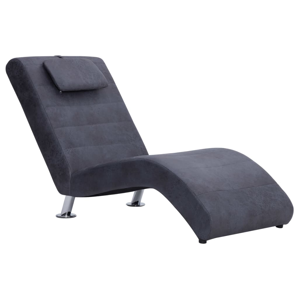 Chaiselongue mit Kissen Grau Wildleder-Optik