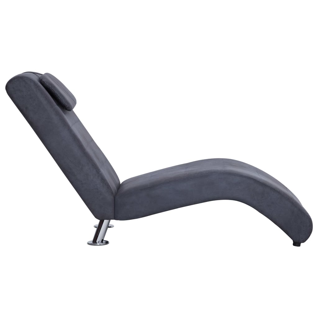 Chaiselongue mit Kissen Grau Wildleder-Optik