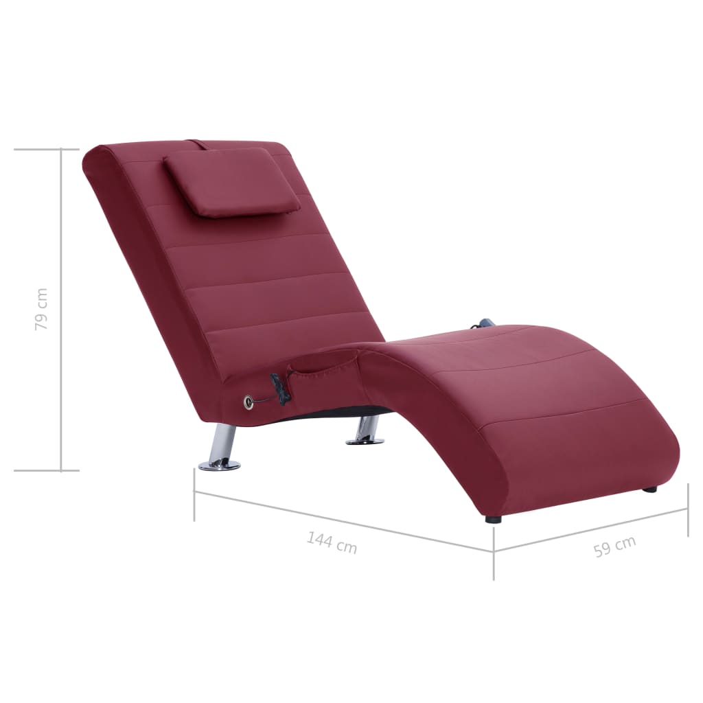 Massage-Chaiselongue mit Kissen Weinrot Kunstleder