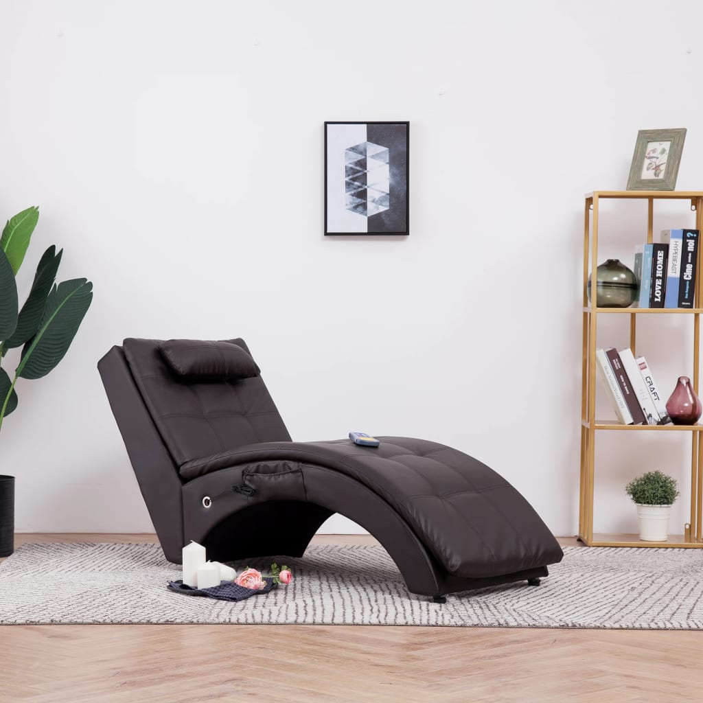 Massage Chaiselongue mit Kissen Braun Kunstleder