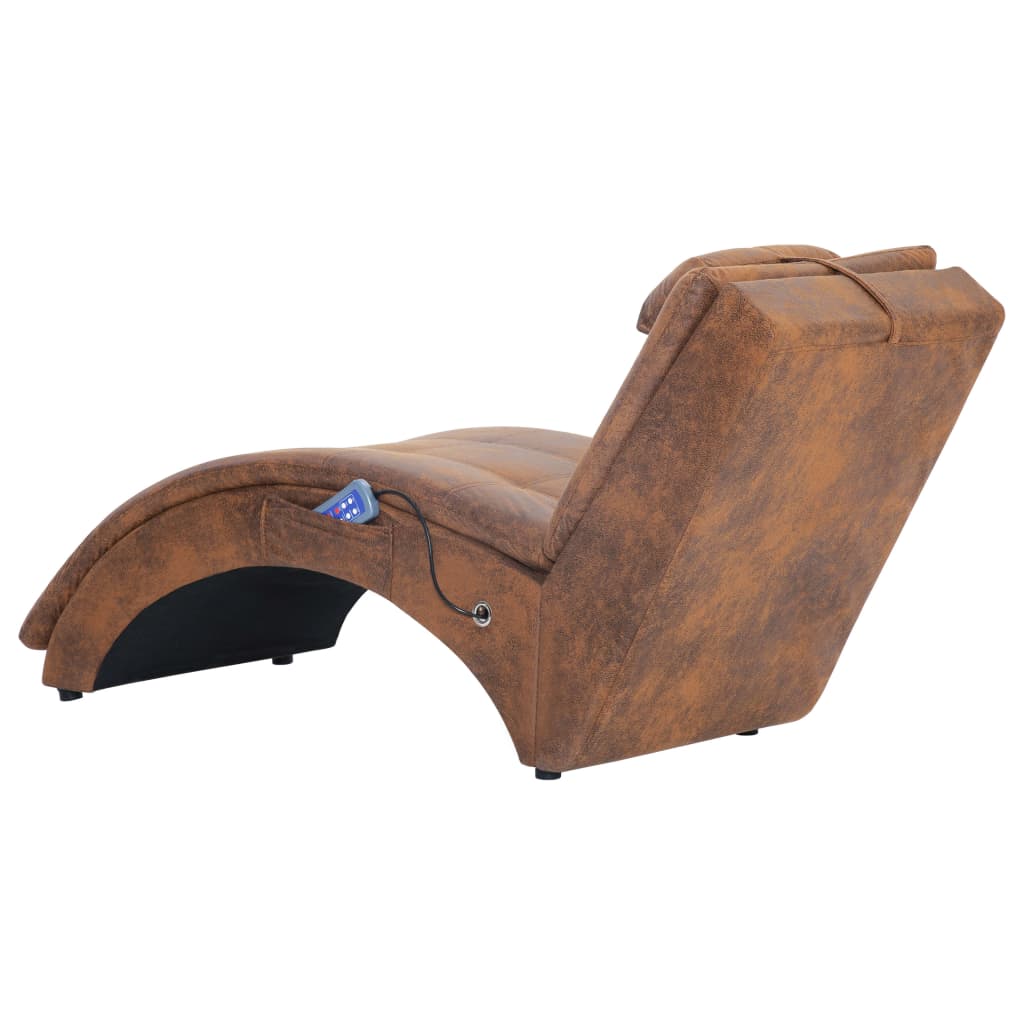 Massage Chaiselongue mit Kissen Braun Wildleder-Optik