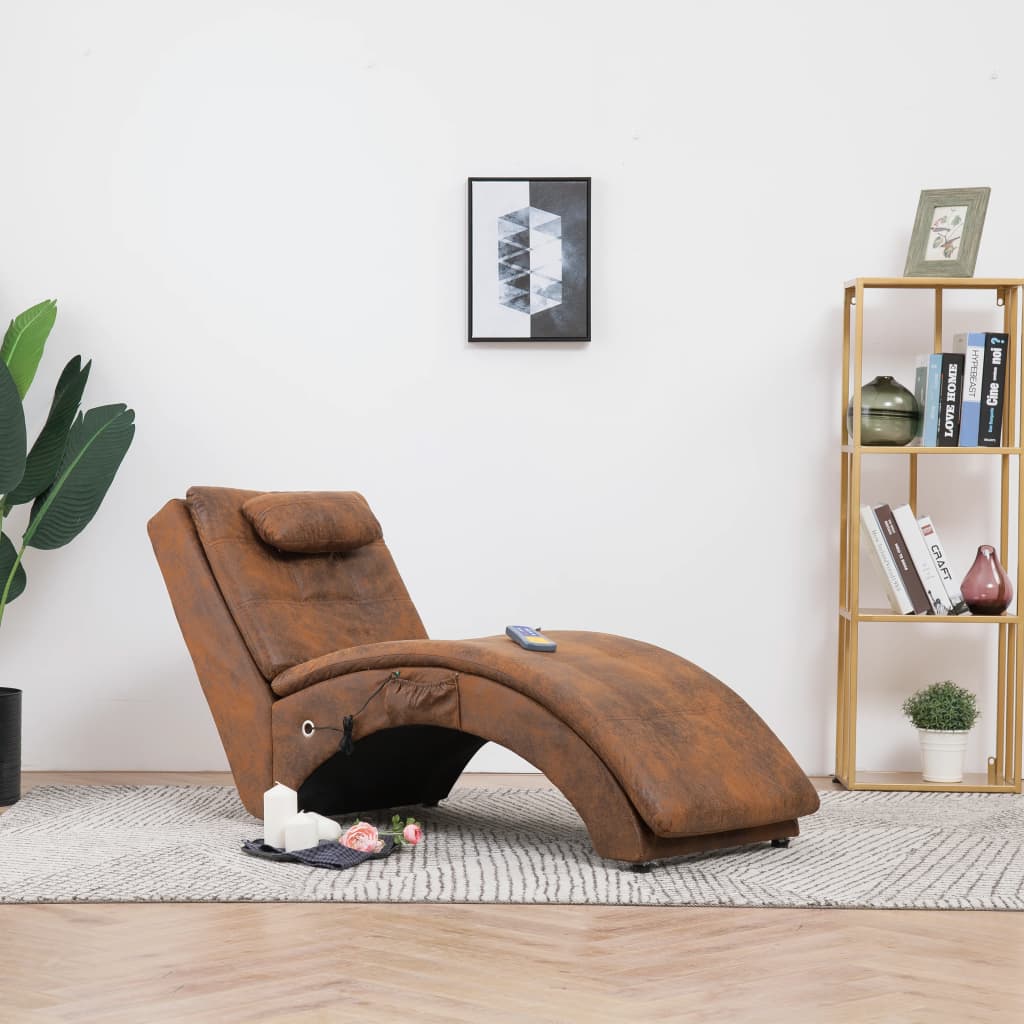 Massage Chaiselongue mit Kissen Braun Wildleder-Optik