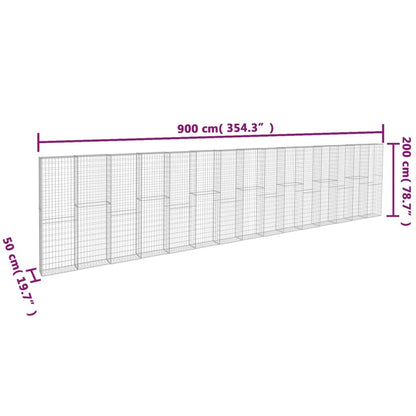 Gabionenwand mit Abdeckung Verzinkter Stahl 900×50×200 cm