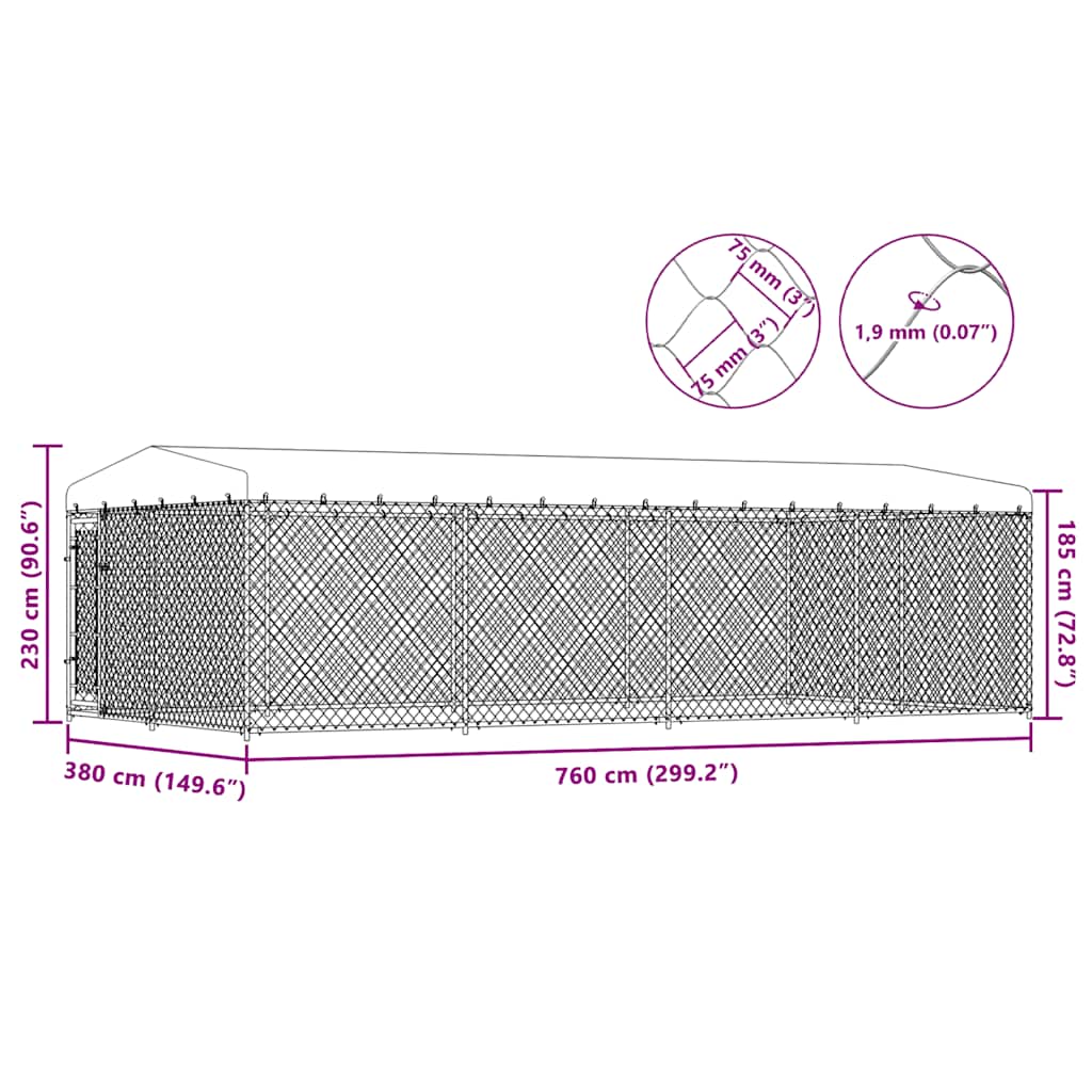 Cuccia per cani da esterno con tetto 7,6x3,8x2,3 m