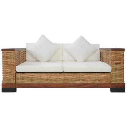 2-Sitzer-Sofa mit Auflagen Braun Natur Rattan