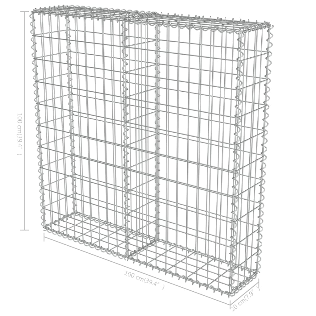 Gabionenwand mit Abdeckung Verzinkter Stahl 100×20×100 cm