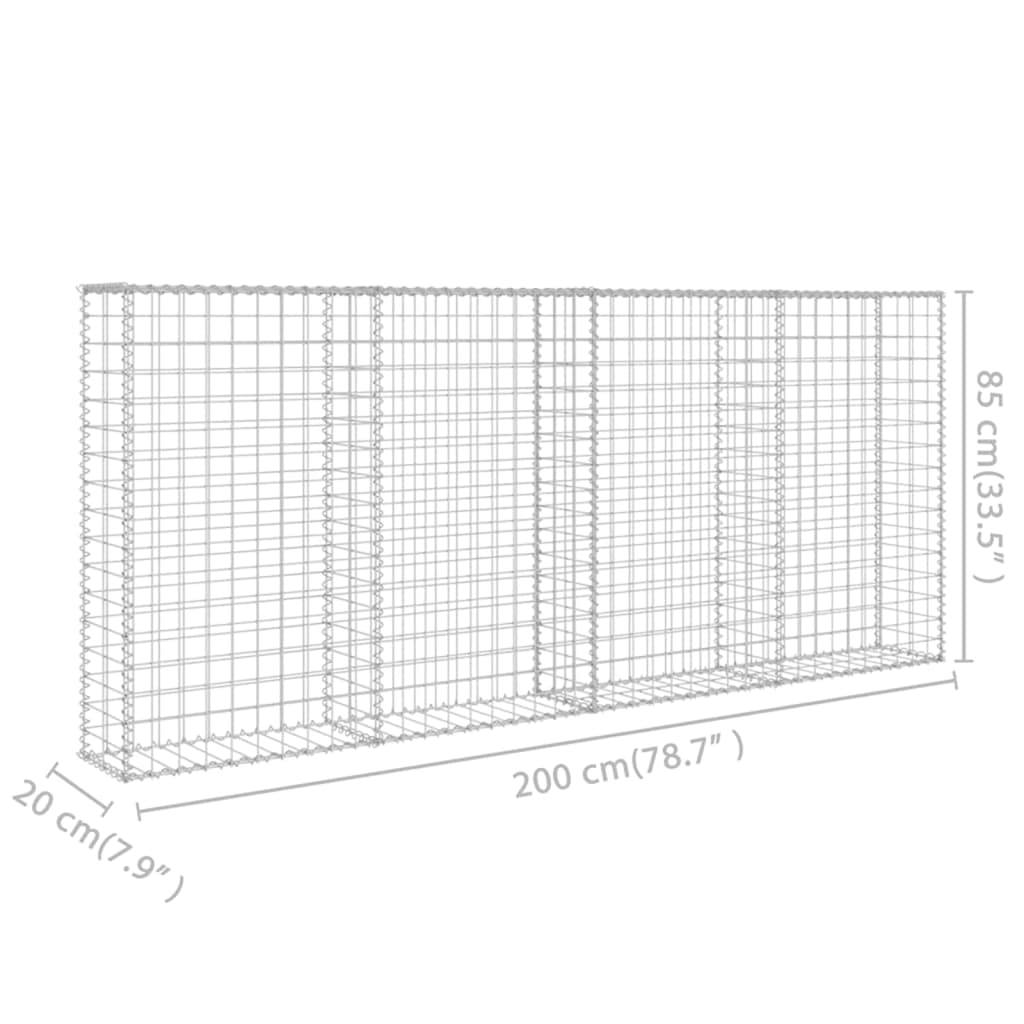 Gabionenwand mit Abdeckung Verzinkter Stahl 200×20×85 cm