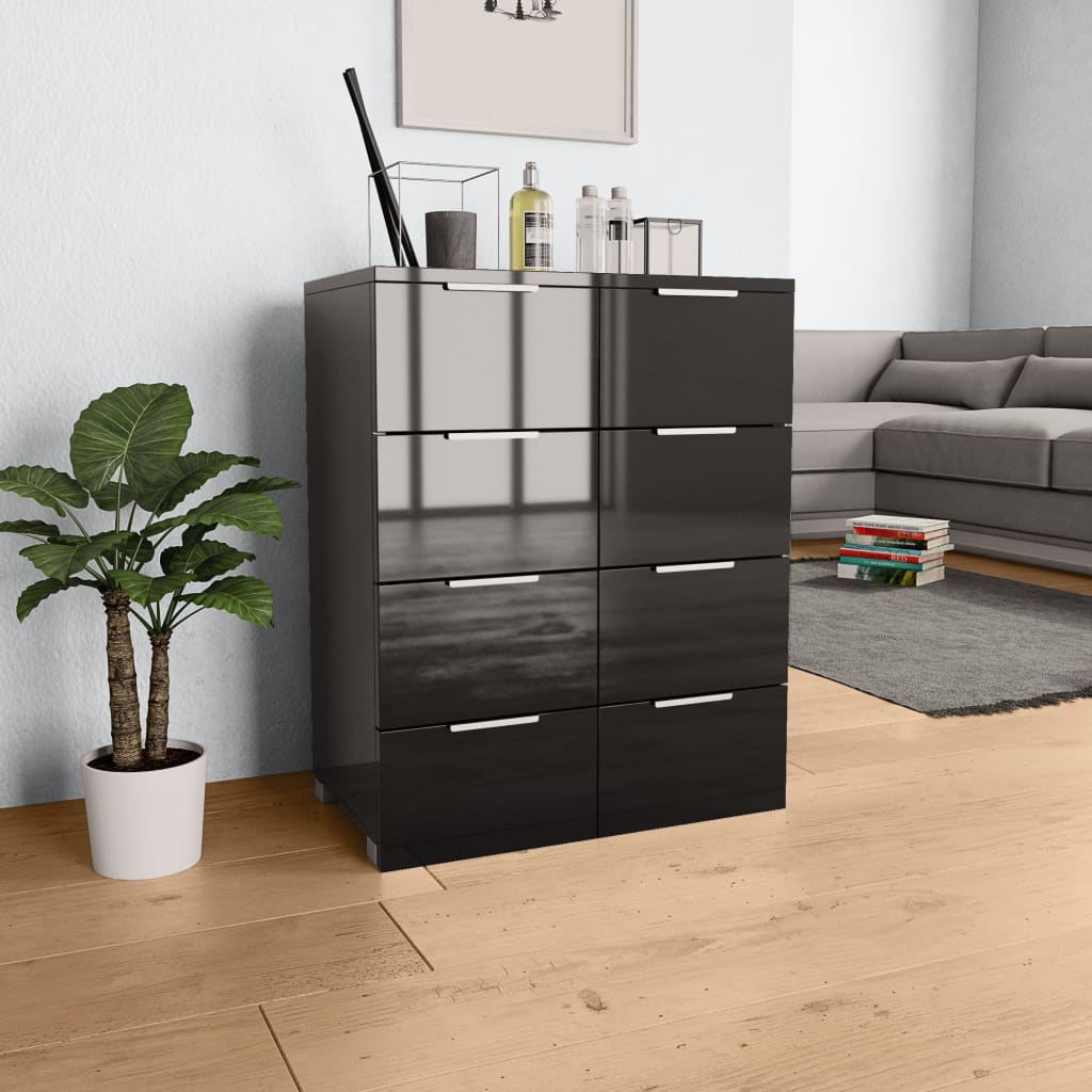 Sideboard Hochglanz-Schwarz 60x35x80 cm Holzwerkstoff