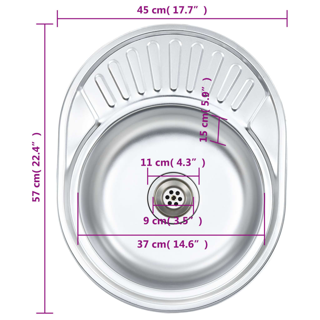 Einbauspüle mit Sieb und Siphon Oval Edelstahl