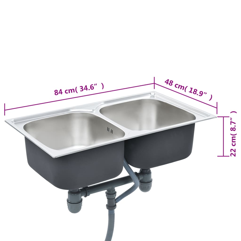 Küchenspüle Doppelbecken mit Sieb & Siphon Edelstahl