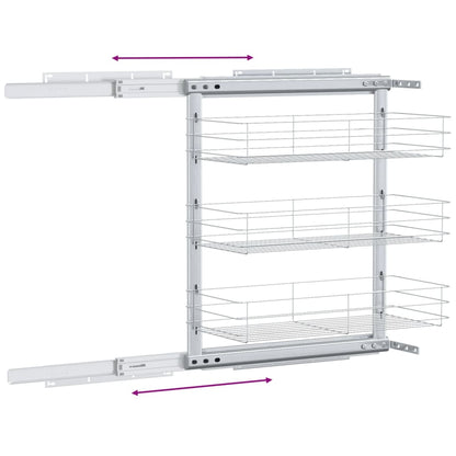 Cestello da cucina estensibile a 3 ripiani, argento, 47x25x56 cm