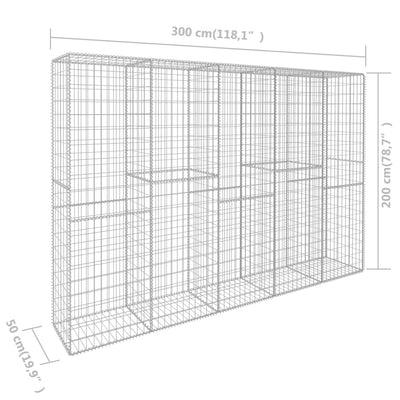 Gabionenwand mit Abdeckung Verzinkter Stahl 300 x 50 x 200 cm