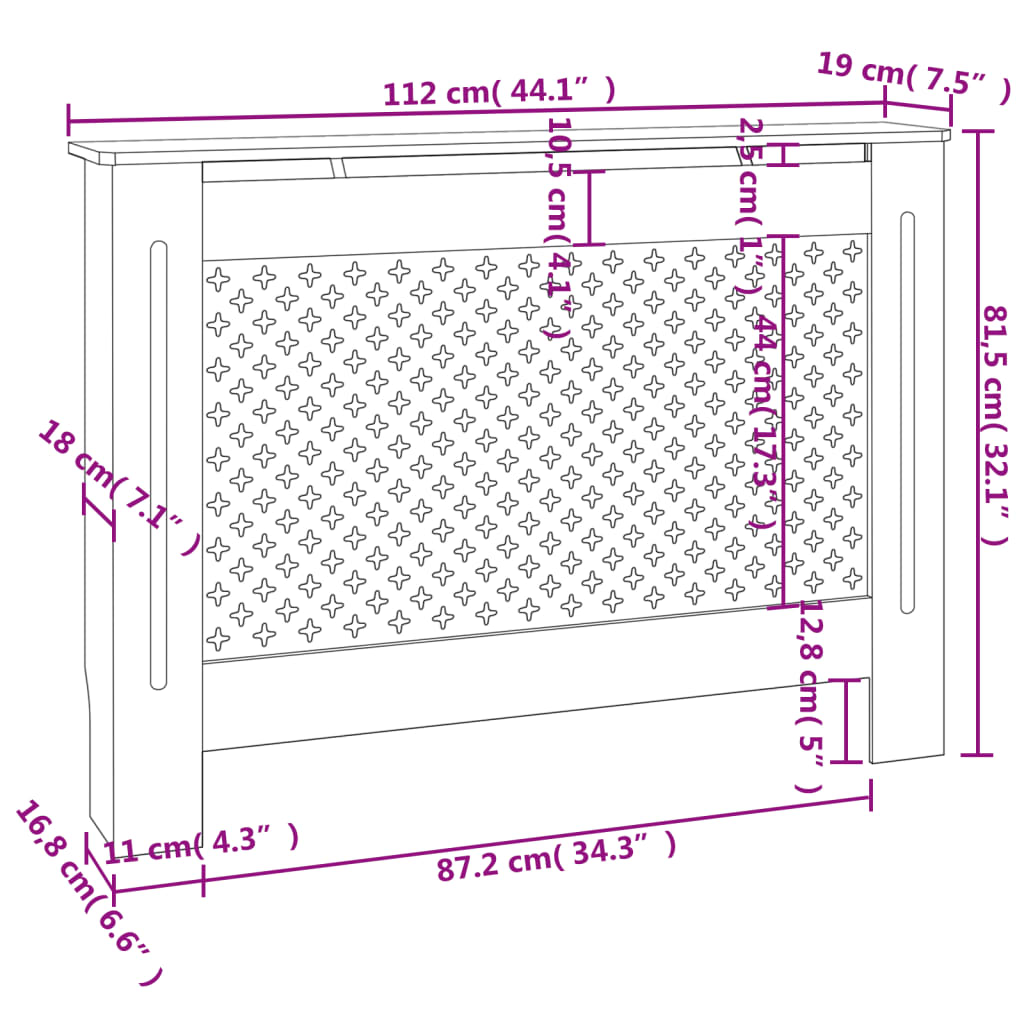 Heizkörperabdeckung Weiß 112×19×81,5 cm MDF