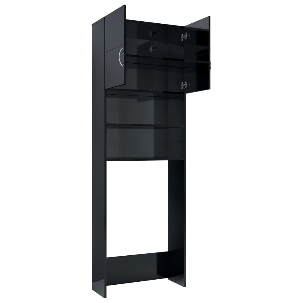 Waschmaschinenschrank Hochglanz-Schwarz 64x25,5x190 cm