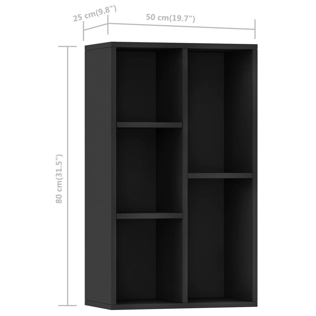 Bücherregal/Sideboard Schwarz 50x25x80 cm Holzwerkstoff