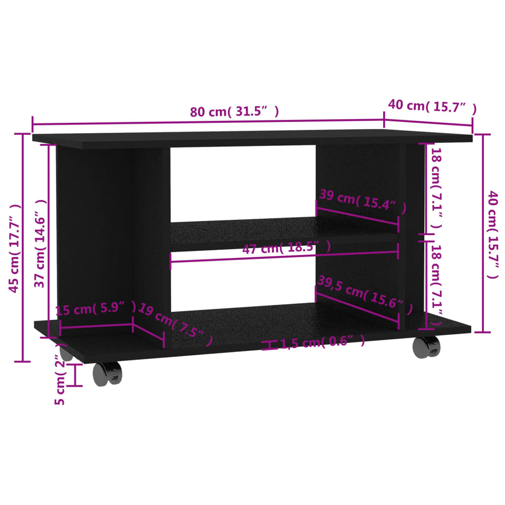 TV-Schrank mit Rollen Schwarz 80x40x45 cm Holzwerkstoff