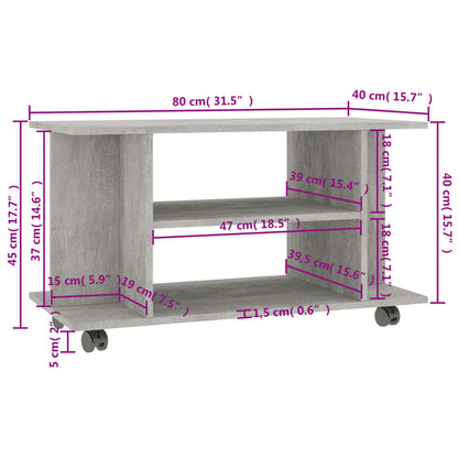 TV-Schrank mit Rollen Betongrau 80x40x45 cm Holzwerkstoff