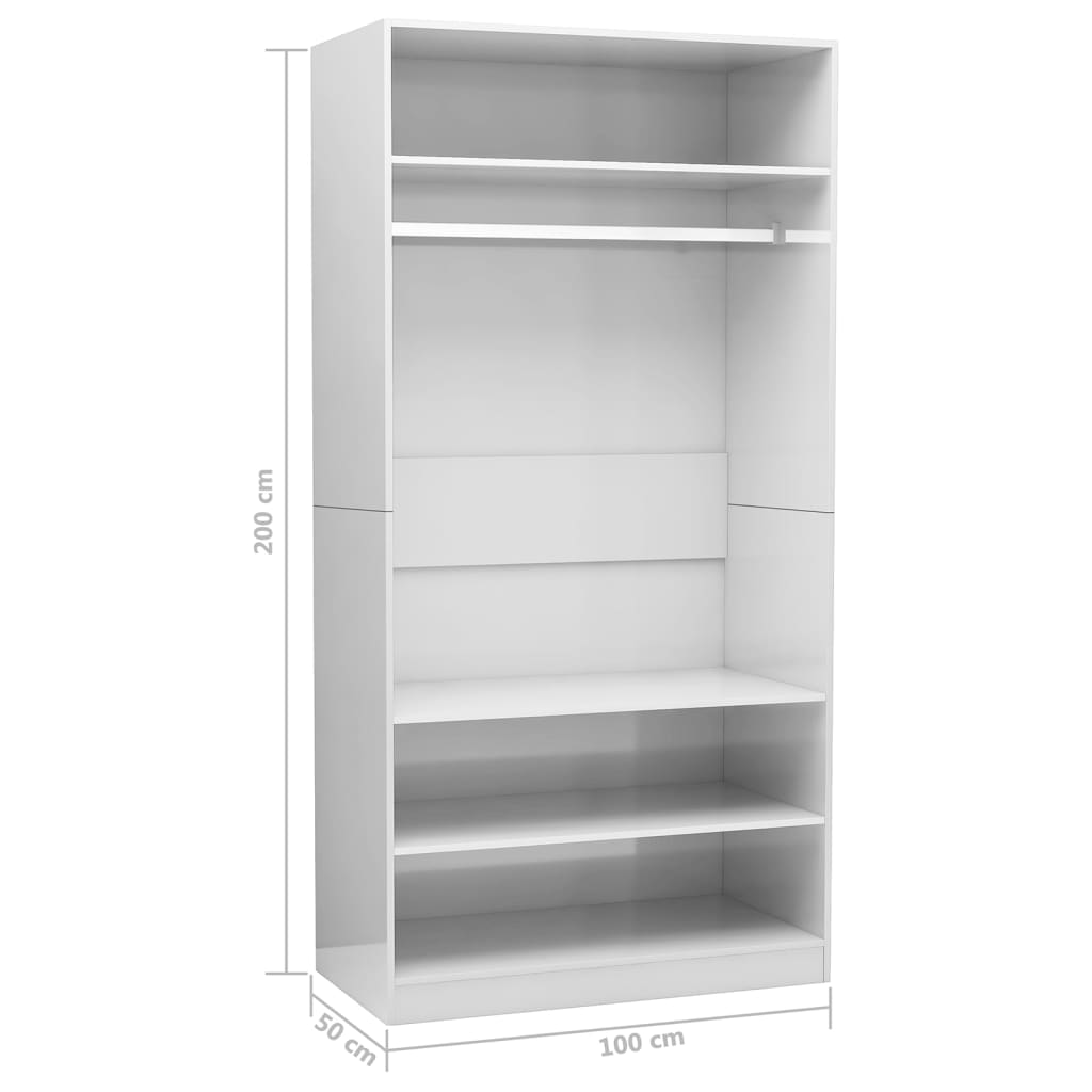 Kleiderschrank Hochglanz-Weiß 100x50x200 cm Holzwerkstoff