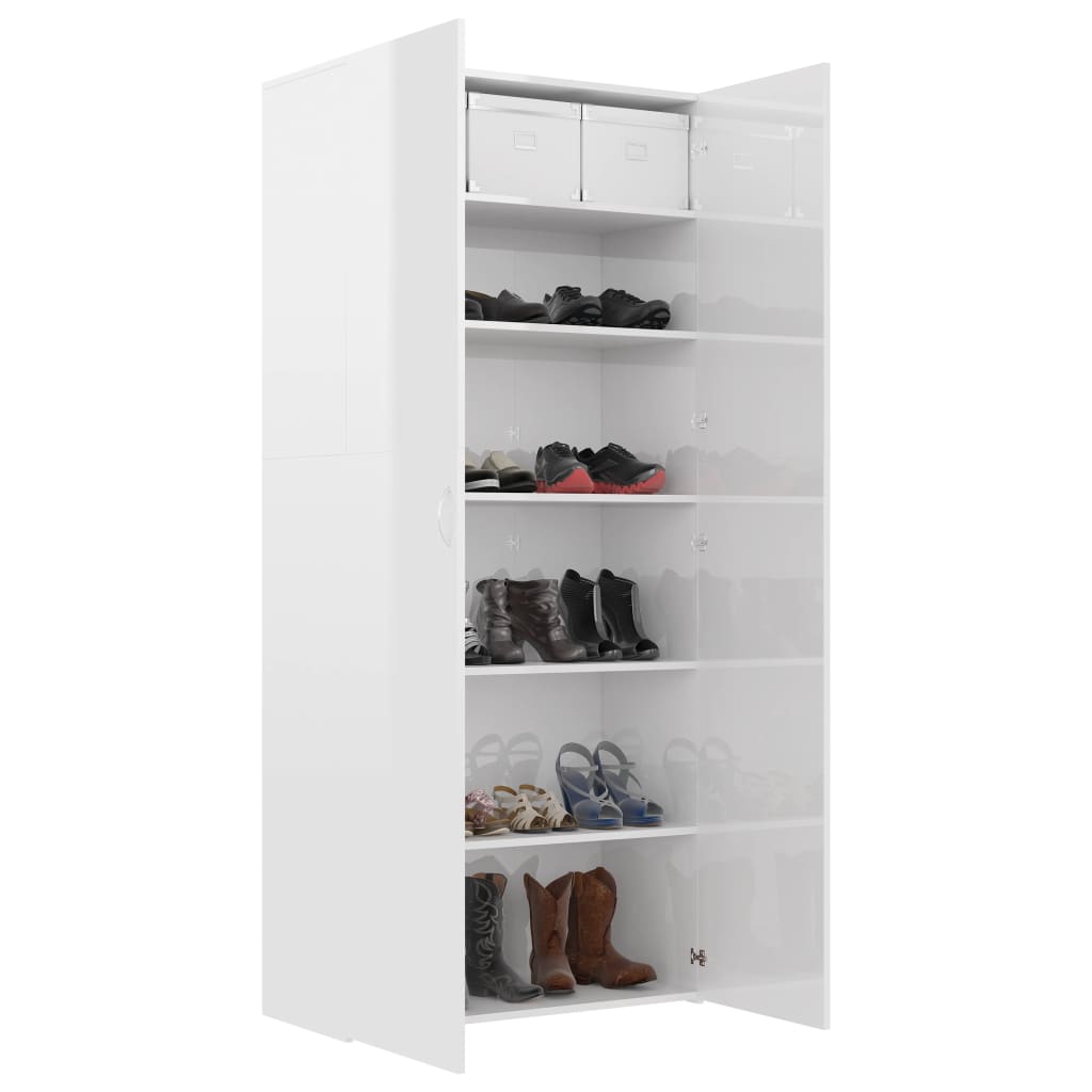 Schuhschrank Hochglanz-Weiß 80x35,5x180 cm Holzwerkstoff