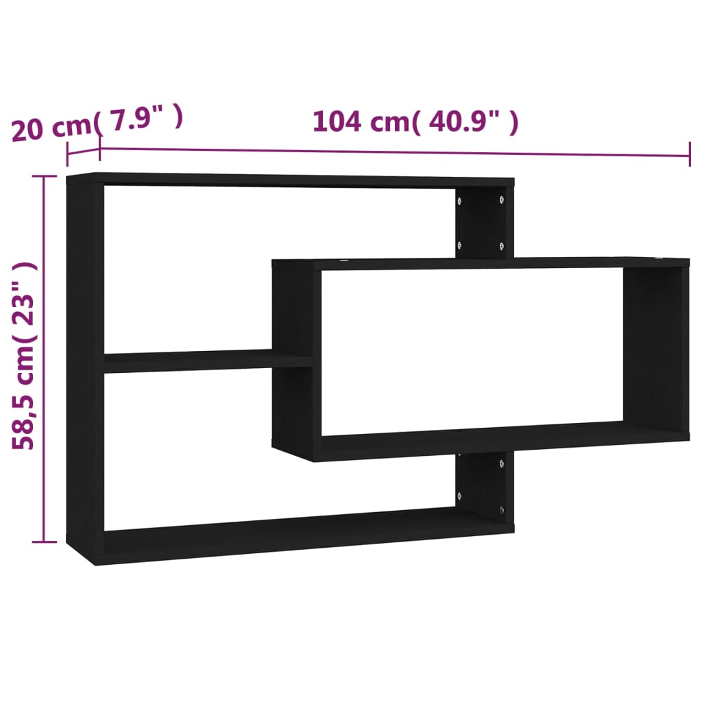 Wandregale Schwarz 104x20x58,5 cm Holzwerkstoff