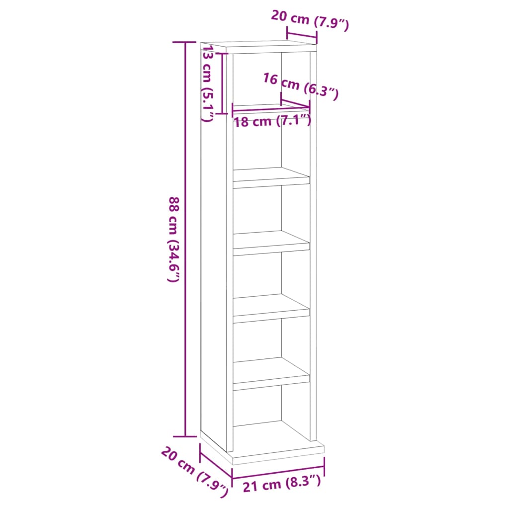 CD-Schrank Sonoma-Eiche 21x20x88 cm Holzwerkstoff