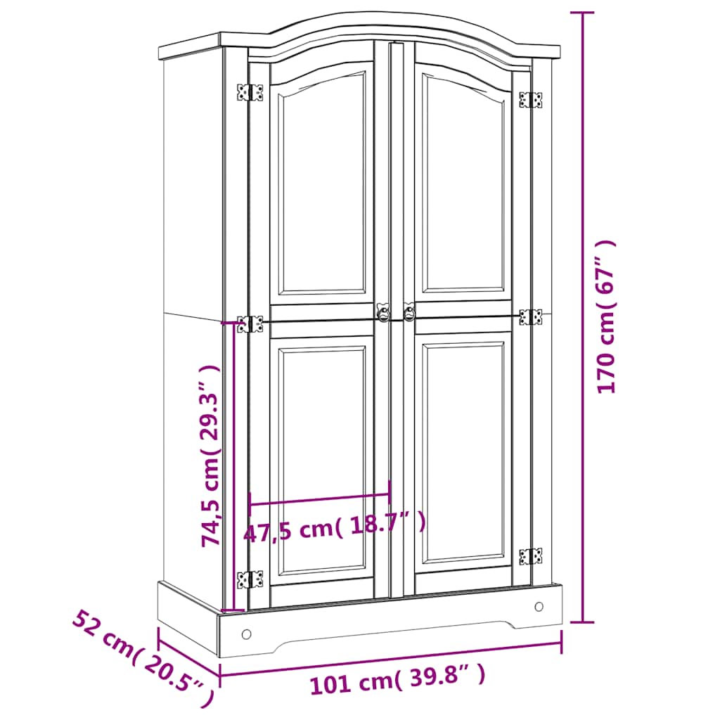 Kleiderschrank Mexiko-Stil Kiefernholz 2 Türen Grau