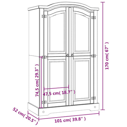 Kleiderschrank Mexiko-Stil Kiefernholz 2 Türen Grau