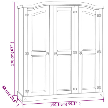 Kleiderschrank Mexiko-Stil Kiefernholz 3 Türen Grau